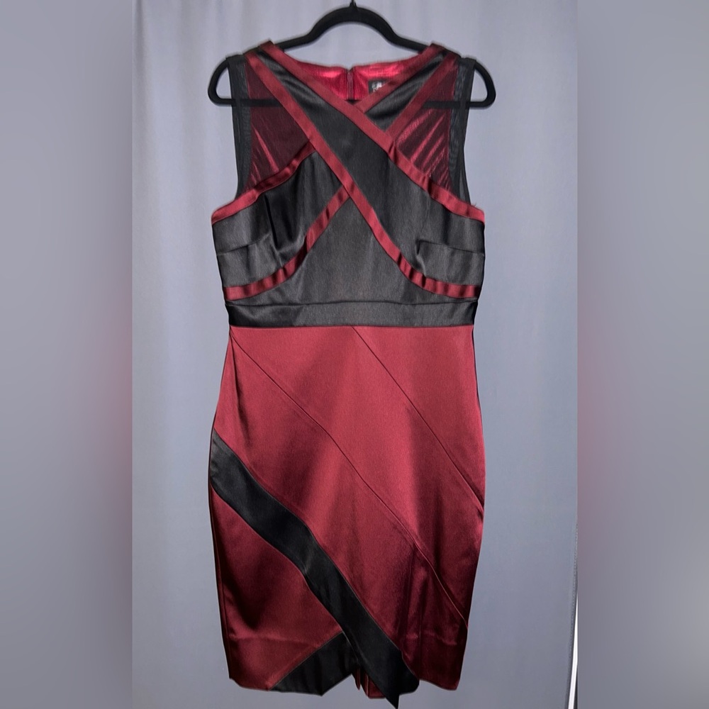 Red and Black Asymmetrical Sheath Cocktail Dress
